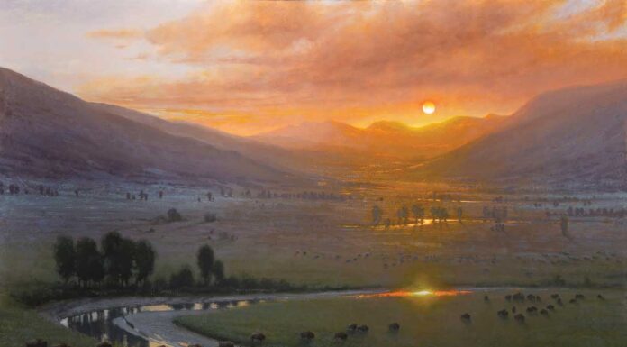 landscape painting - Thomas Kegler, "Where the Buffalo Roam, Isaiah 40:31," 2024, oil, 30 x 40 in., Private collection, Studio from plein air study